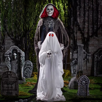 Life Size Raising Ghost with Skeleton Reaper Animated Halloween Prop