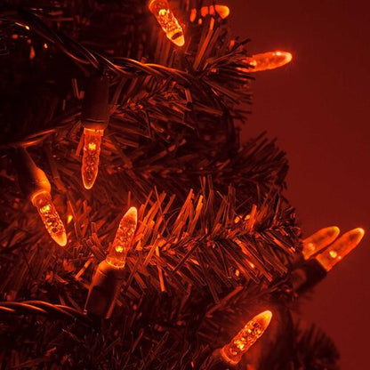 70 LED M5 amber Christmas string lights on green wire