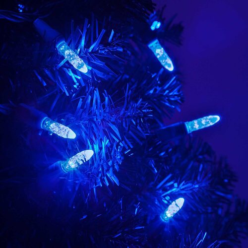 70 LED M5 blue Christmas string lights on green wire