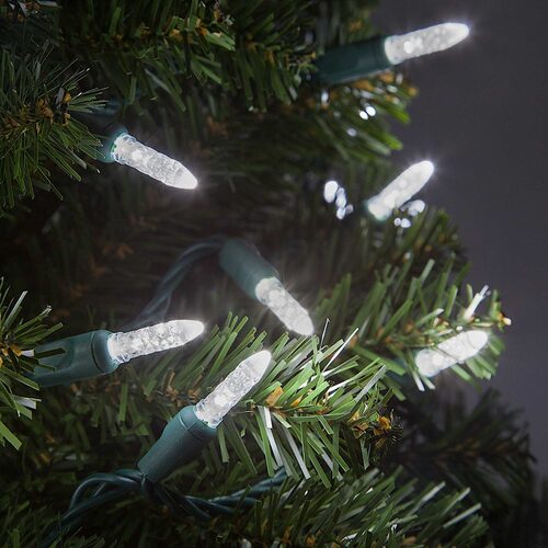 70 LED M5 cool white Christmas string lights on green wire