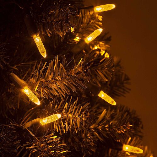 70 LED M5 gold Christmas string lights on green wire