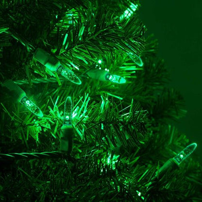 70 LED M5 green Christmas string lights on green wire