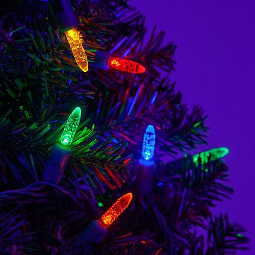 70 LED M5 multicolor Christmas string lights with amber on green wire