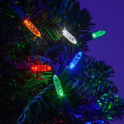 70 LED M5 multicolor Christmas string lights with cool white on green wire