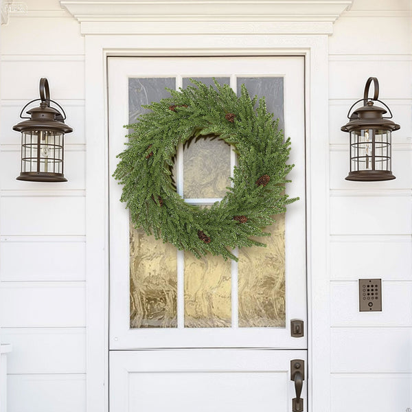 24 Inch Artificial Norfolk Pine Christmas Wreath with Pinecones – additional product view 7