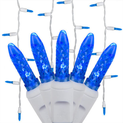 Blue 70 LED M5 icicle Christmas lights on white wire