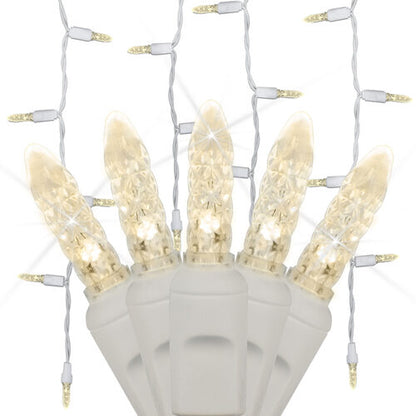 Warm White 70 LED M5 Twinkle icicle Christmas lights on white wire