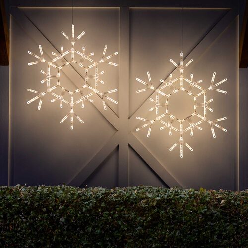 Giant 3 ft (36-inch) warm white LED folding Christmas snowflake with 105 steady lights by Kringle Traditions, Wintergreen Lighting Display of two