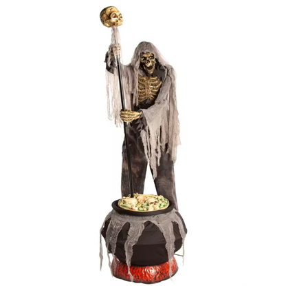 6.7 Ft Skeleton Stirring Cauldron Animated Halloween Prop