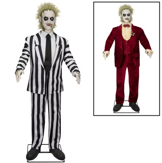 6 Ft. Animated Life-Size Beetlejuice Halloween Prop with 2 Outfits