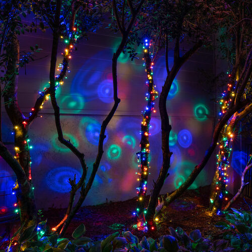 50 LED Halo multicolor Christmas string lights on green wire with colorful projected light rings