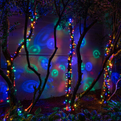 50 LED Halo multicolor Christmas string lights on green wire with colorful projected light rings