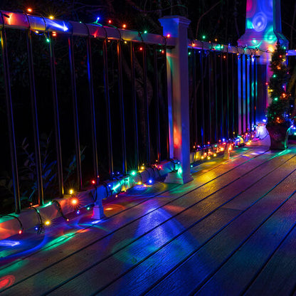 50 LED Halo multicolor Christmas string lights on green wire with colorful projected light rings
