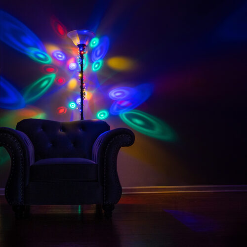 50 LED Halo multicolor Christmas string lights on green wire with colorful projected light rings