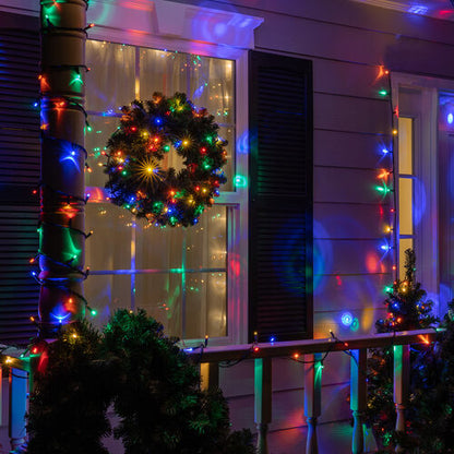 50 LED Halo multicolor Christmas string lights on green wire with colorful projected light rings