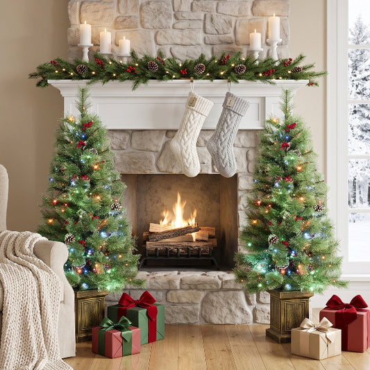 4 Ft Pre-Lit Christmas Pine Trees with Berries, Set of 2 – additional product view 2