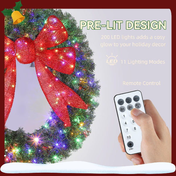 48 Inch Pre-Lit Christmas Wreath with 3D Red Bow – additional product view 5