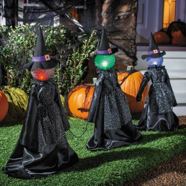 27" witch lighted pathway yard stakes