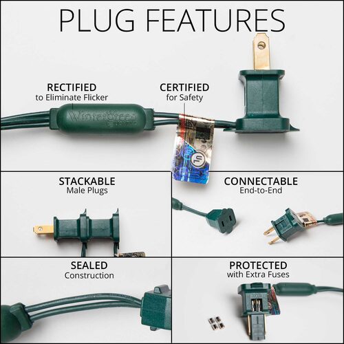 Plug and end-to-end connection features for M5 LED Christmas string lights
