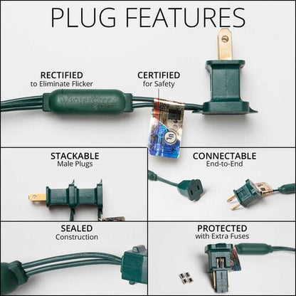 Plug and end-to-end connection features for M5 LED Christmas string lights