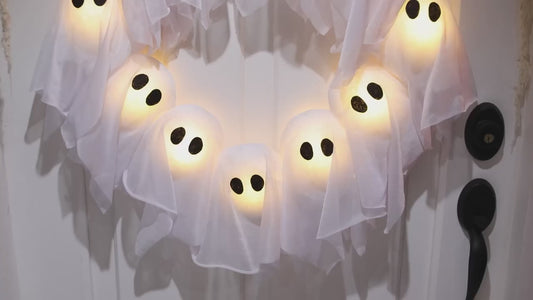 Halloween 2026 - 24" Light-Up Ghosts Wreath viral Decoration