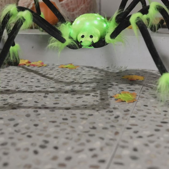 50" Lighted Green & Black Spider Halloween decoration