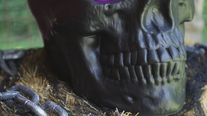 20" Black Skull Blow Mold with Purple Eyes Lighted Halloween decor
