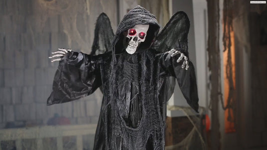 74" Skeleton Reaper with Wings Tombstone animated Halloween prop