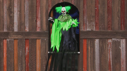 4 Ft Green Black Hanging Evil Clown animated Halloween prop