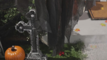 5.2 Ft Lighted Skeleton Reaper w Tombstone