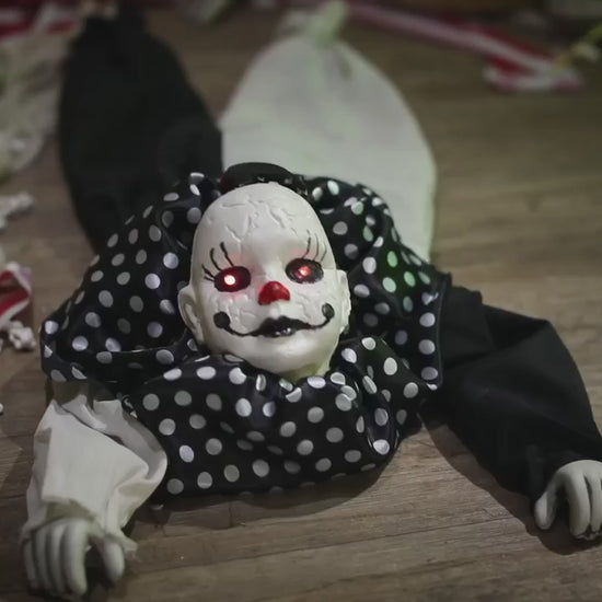 35" Crawling Black and White Animated Scary Clown Doll Halloween Prop Decoration