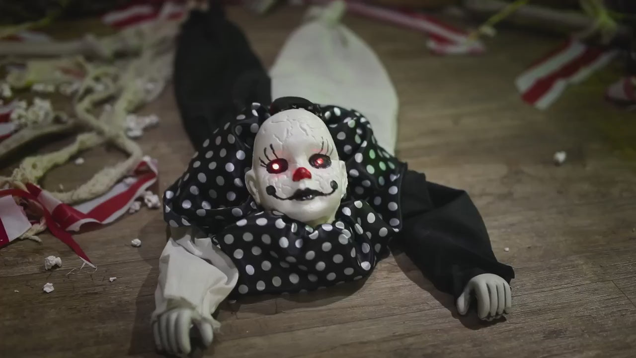 35" Crawling Black and White Animated Scary Clown Doll Halloween Prop Decoration