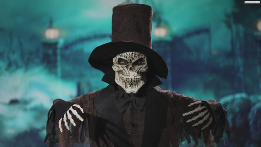 66" Animated Top Hat Skeleton Graveyard Prop