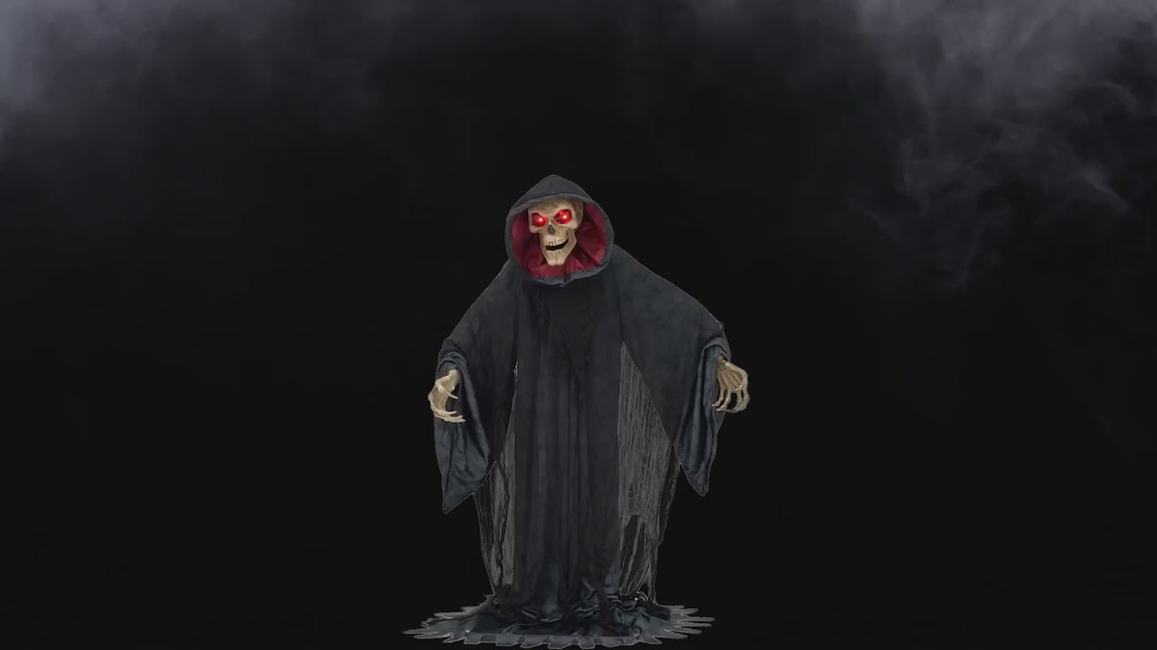 6 Ft. 9" Animated Rising Skeleton Reaper in Hooded Cloak giant Halloween prop decoration