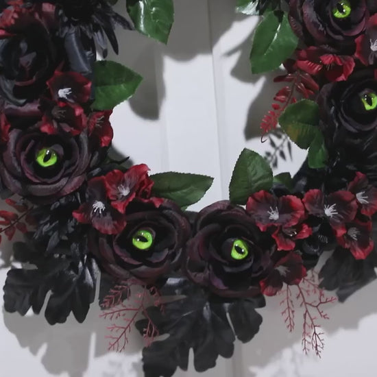 21" Dark Floral Wreath with Eyes Halloween Decoration
