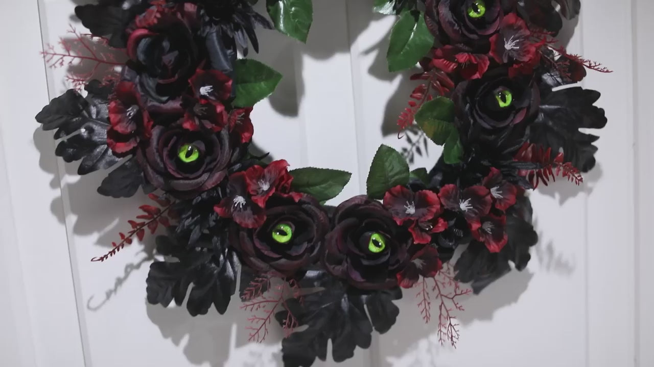 21" Dark Floral Wreath with Eyes Halloween Decoration