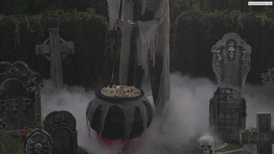 6.7 Ft Skeleton Stirring Cauldron Animated Halloween Prop