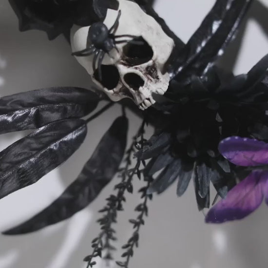25" Dark Floral Wreath with Skulls, Spiders & Butterflies Halloween decoration