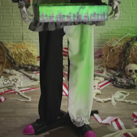 Animated Light-Up Standing Scary Clown with Green Venom candy tray Halloween Prop Decoration 5 Ft. 10"