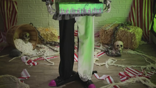 Animated Light-Up Standing Scary Clown with Green Venom candy tray Halloween Prop Decoration 5 Ft. 10"