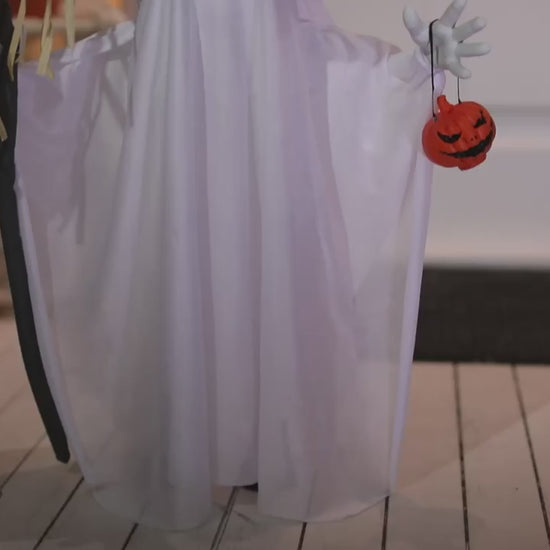 29" Light-Up Standing Ghost with Witch Hat & Broom Cute Halloween Decoration