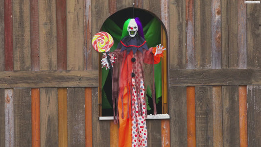 53" Hanging Lollipop Clown animated Halloween decoration