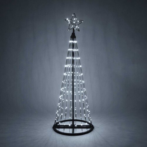 Wintergreen Lighting 4 Ft cool white animated LED Christmas tree with 240 lights, illuminated star topper and black cone frame.