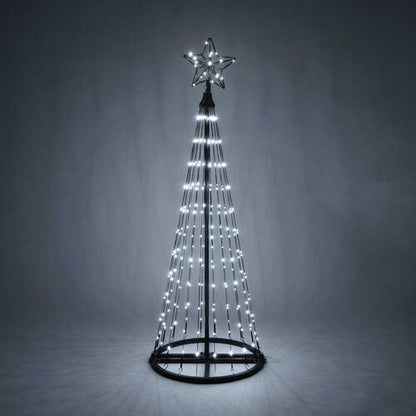Wintergreen Lighting 4 Ft cool white animated LED Christmas tree with 240 lights, illuminated star topper and black cone frame.