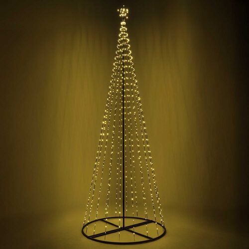 Wintergreen Lighting 12 Ft Warm White Animated LED Christmas Light Show Tree with 700 LEDs, starburst-style topper, black center pole and circular base.