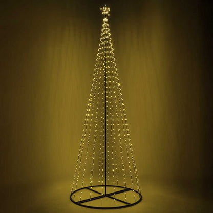 Wintergreen Lighting 12 Ft Warm White Animated LED Christmas Light Show Tree with 700 LEDs, starburst-style topper, black center pole and circular base.