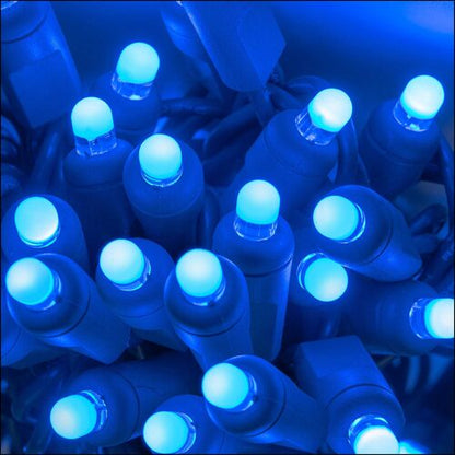 Lux360 D5 blue LED Christmas string lights on green wire