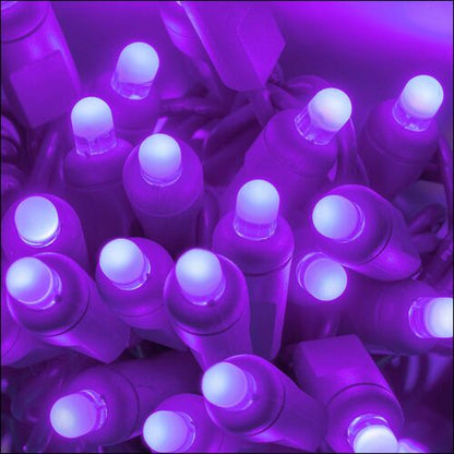 Lux360 D5 purple LED Christmas string lights on green wire