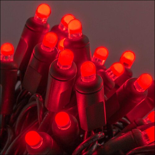 Lux360 D5 red LED Christmas string lights on green wire