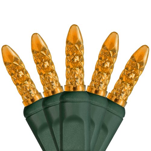 70 LED M5 amber Christmas string lights on green wire